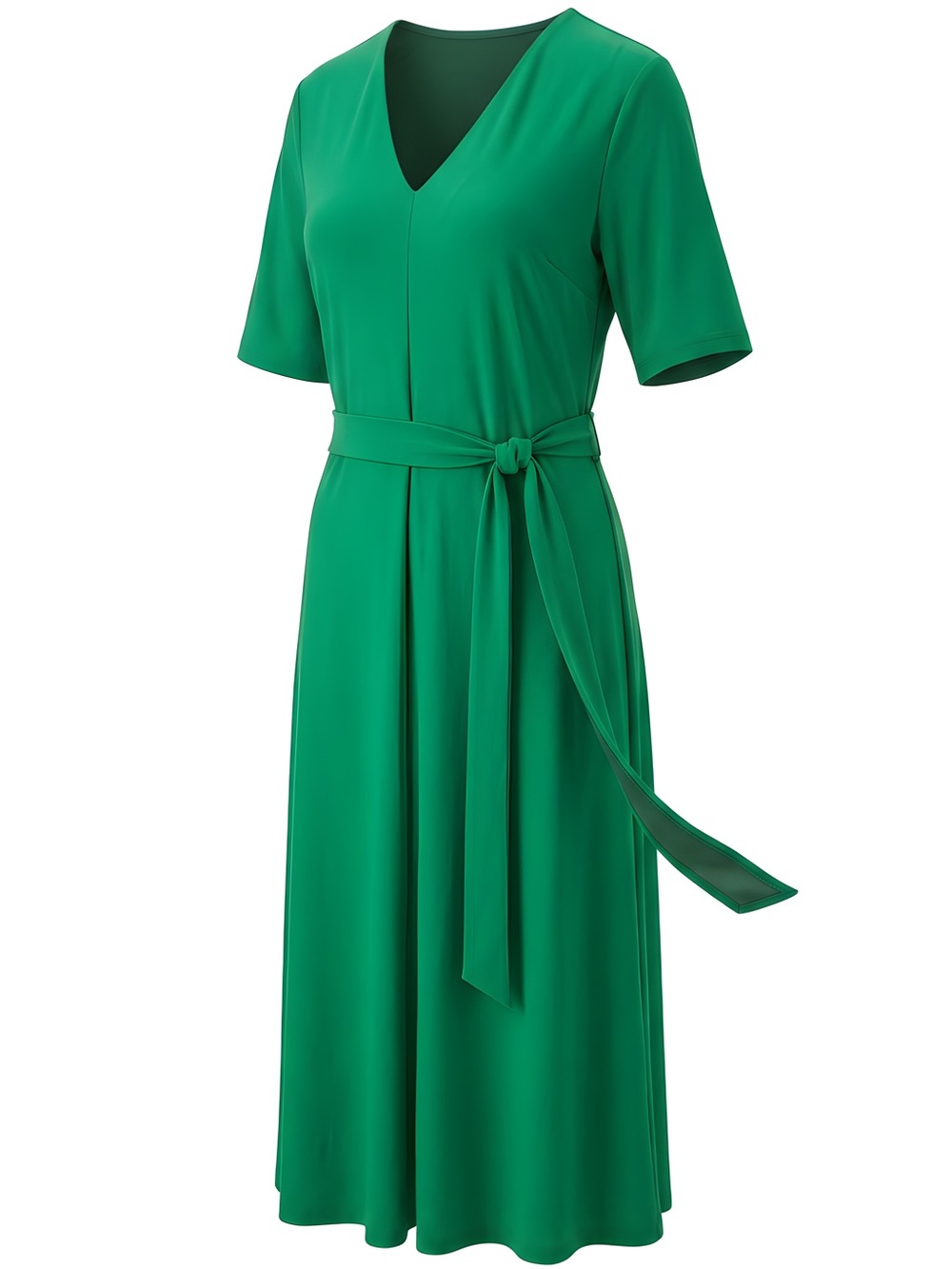 MSK Emerald Green V-Neck Midi Dress with Tie Belt